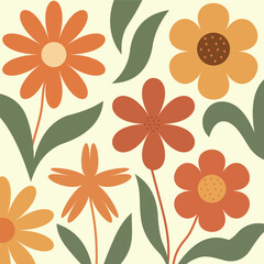 Floral Delight: A captivating close-up showcases a pattern of vibrantly illustrated flowers. The artwork, a seamless tapestry of artistic floral elegance, blooms across the space. The composition.