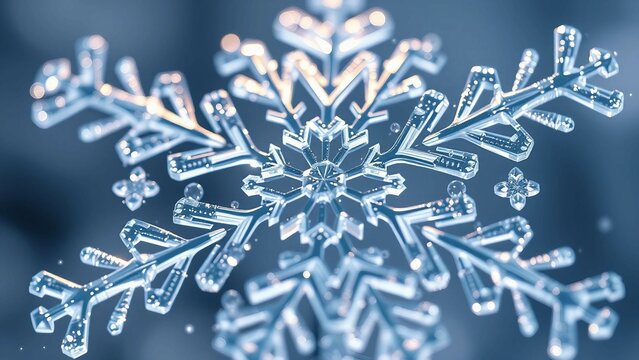 Detailreiche Nahaufnahme einer kristallinen Schneeflocke auf sanftem Winterhintergrund &ndash; perfekt f&uuml;r Weihnachtsdesigns und Winterthemen.