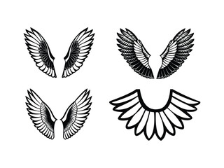 An elegant black vector illustration of a set of angel wings, perfect for tattoo design or a decorative symbol featuring a bird or heart element
