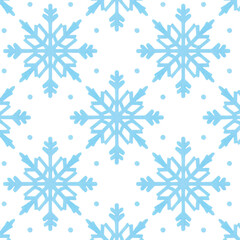 Fototapeta premium Seamless Pattern of Light Blue Snowflakes on Black Background