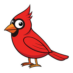 Cute cartoon cardinal bird is perched looking left on a clean white background