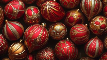 Ornate christmas ornaments in a festive display.