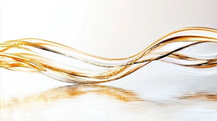   A macro shot of a liquid wave on a white background, showing its reflection in the ground below