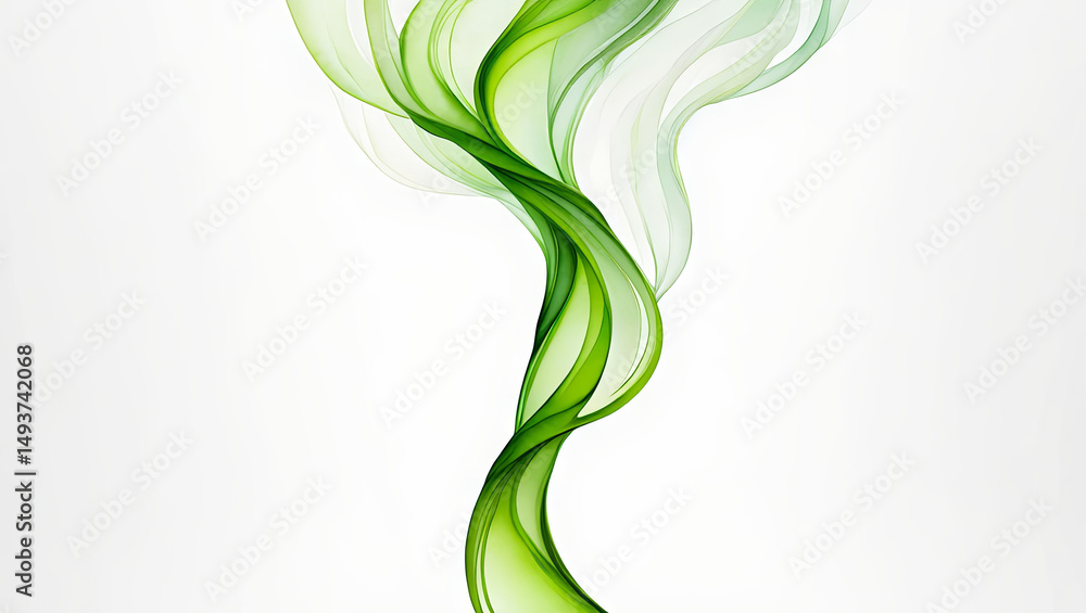 Poster abstract art displays flowing green and white elements swirling together, creating a dynamic visual 