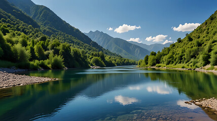 Serene mountain river reflecting skySerene mountain river reflecting sky