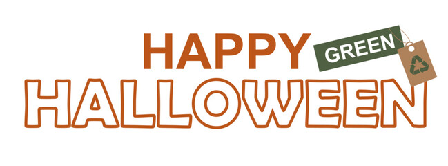Eco-Friendly Green Halloween Typography with Recycling Tag isolated on transparent background. sustainable Halloween text design. environmentally conscious holiday celebrations. Vector illustration