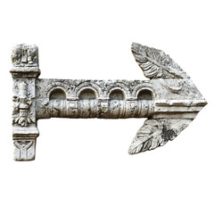 A Stone Arrow with Roman Aqueduct Carvings Engineer Isolated on Transparent Background