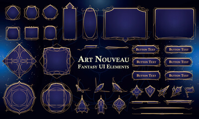 Set of Art Nouveau Fantasy Elements for user interface, poster, video. Fantasy magic HUD. Template for rpg game interface. Vector Illustration EPS10