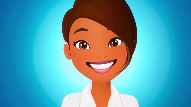 Cartoon female doctor avatar smiling on blue background she is Pointing with hands is super cool,