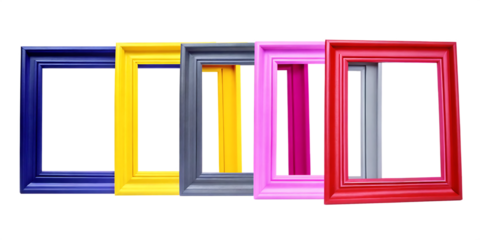 Set of modern decorative bright multi colour picture frames isolated on white  background PNG 