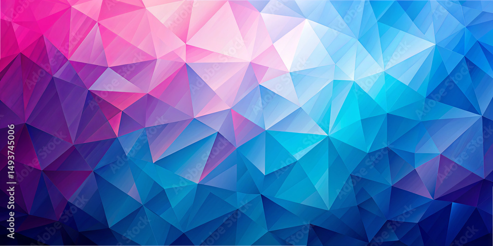 Poster complex arrangement of triangular shapes showcases a blend of pink and blue tones, creating an eye-c