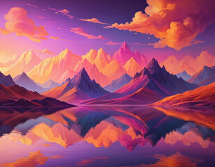 Atardecer fantástico con lago flotante