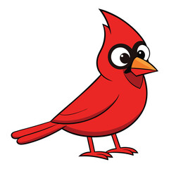 Cartoon cardinal stands looking curiously with its vibrant red plumage and orange beak