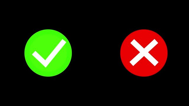 Animated yes or no icon on black background. animation of a check mark or cross icon.