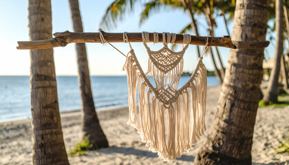 Obraz premium Beachfront Macrame Wall Hanging Coastal Bohemian Decor