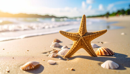 Stunning Starfish and Seashells on a Sunny Beach A Summer Paradise