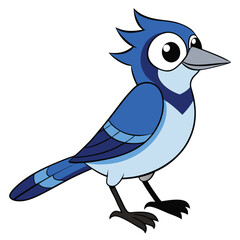 Cartoon bluebird perches, showcasing striking plumage and distinctive markings in a delightful illustration