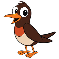 Cheerful cartoon robin with big eyes appears to be smiling brightly at the viewer