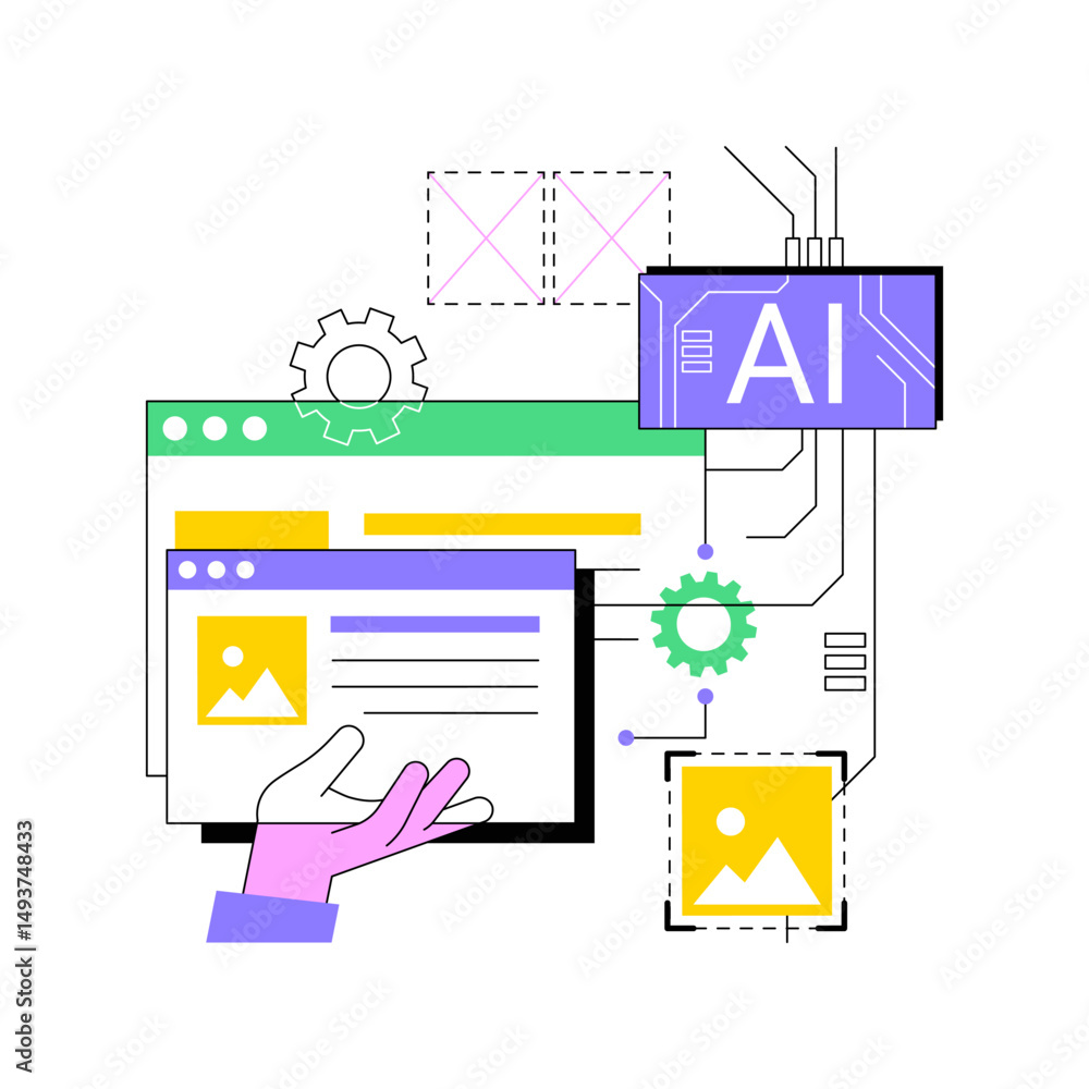 Poster ai-enhanced image resizing abstract concept vector illustration.