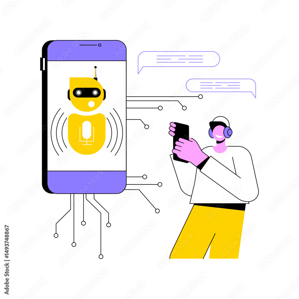 Poster ai-powered interactive voice response systems abstract concept vector illustration.