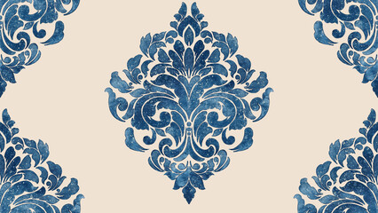 Watercolor damask seamless pattern element. Vintage classical old fashioned damask ornament, seamless texture for wallpapers, textile.
