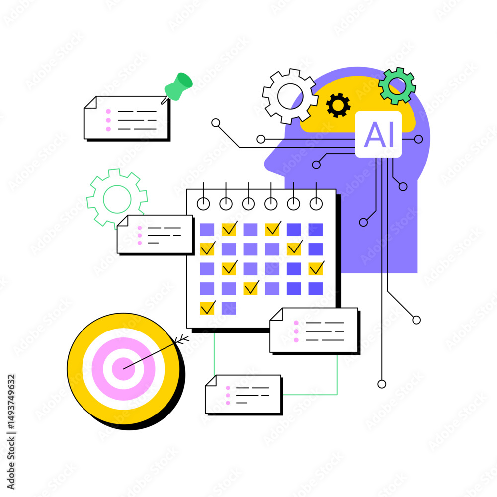 Poster ai-driven editorial calendar management abstract concept vector illustration.
