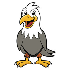 Cheerful cartoon bald eagle mascot is smiling with its wings at its side
