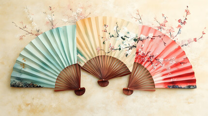 Asian watercolor fan set bff406f  E81DB