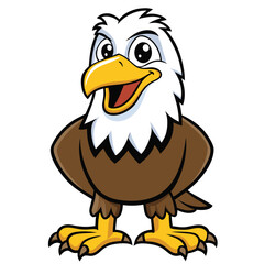 Cheerful cartoon eagle smiles confidently, showcasing its bright yellow beak and strong claws
