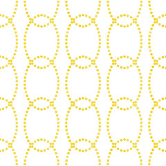 Seamless pattern with watercolor hand drawn chains of yellow dotted oval frames on a white background. Perfect for textiles, wallpaper, wrapping, fabric, home decoration, backdrop, scrapbooking