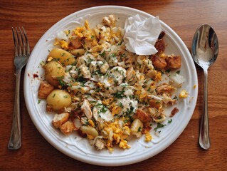 Plate of partly eaten fish hash