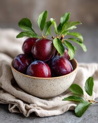 Plums Abundance Fresh Ripe Fruit in Bowl