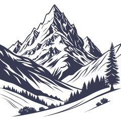 himalayan mountain landscape with snowy pine trees and festive decorations in a vector illustration style