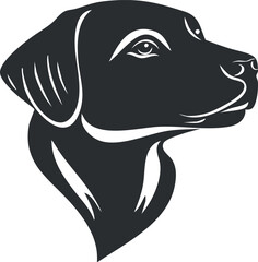 Black and white vector illustration of a dog's head in profile showing alert and friendly expression