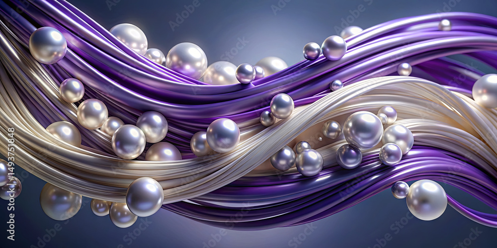 Poster intricate strands of purple and cream intertwine with glossy pearls, creating a captivating visual e