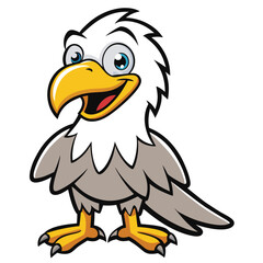 Happy cartoon eagle mascot standing upright displays vibrant colors and a joyful expression
