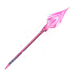 Futuristic Arrow with Digital Motifs in Bright Neon Isolated on Transparent Background