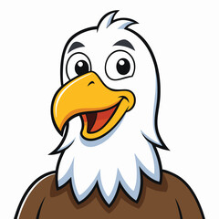 Cheerful cartoon eagle with bright yellow beak expresses joy through a beaming smile