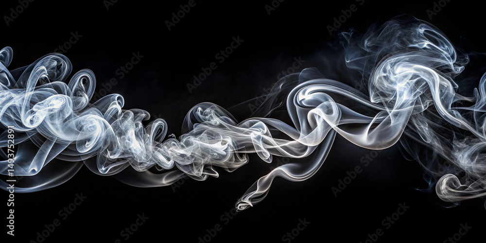 Poster ethereal smoke curls and twists against a dark backdrop, producing an enchanting effect. the flowing