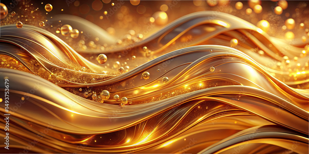 Poster flowing waves of gold intertwine, illuminated by soft light, creating a mesmerizing display. the str