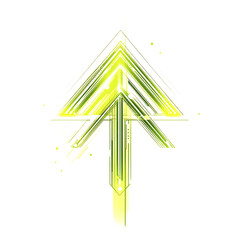 Abstract Arrow with Innovative Structure in Neon Light Isolated on Transparent Background
