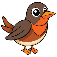 The cute cartoon robin stands joyfully, displaying its orange breast and brown feathers