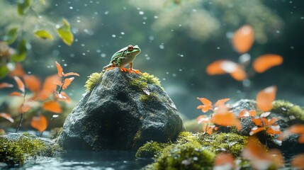 Frog on rock in nature scene