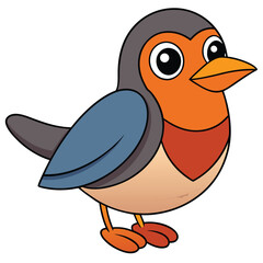 The chubby bird with an orange neck and blue wings stands brightly against white