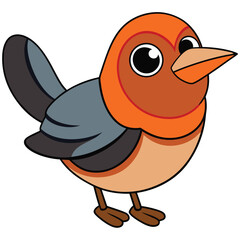 Orange headed bird stands, featuring gray wings, brown legs and cartoon aesthetic
