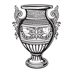 Detailed Black and White Decorative Vase Illustration, Decoration Vase drawing art vector