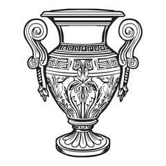 Detailed Black and White Decorative Vase Illustration, Decoration Vase drawing art vector