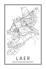 Hand drawn printable downtown road map poster of borough LAER of the German city of BOCHUM on solid white background with city name
