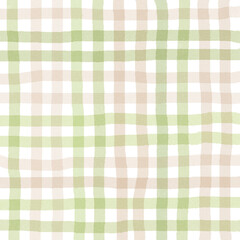 Sage Green Brown Beige Plaid Gingham Check Hand Drawn Background Pattern Overlay