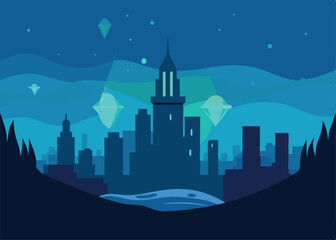 Fototapeta premium sunset cliff castle in epic medieval style